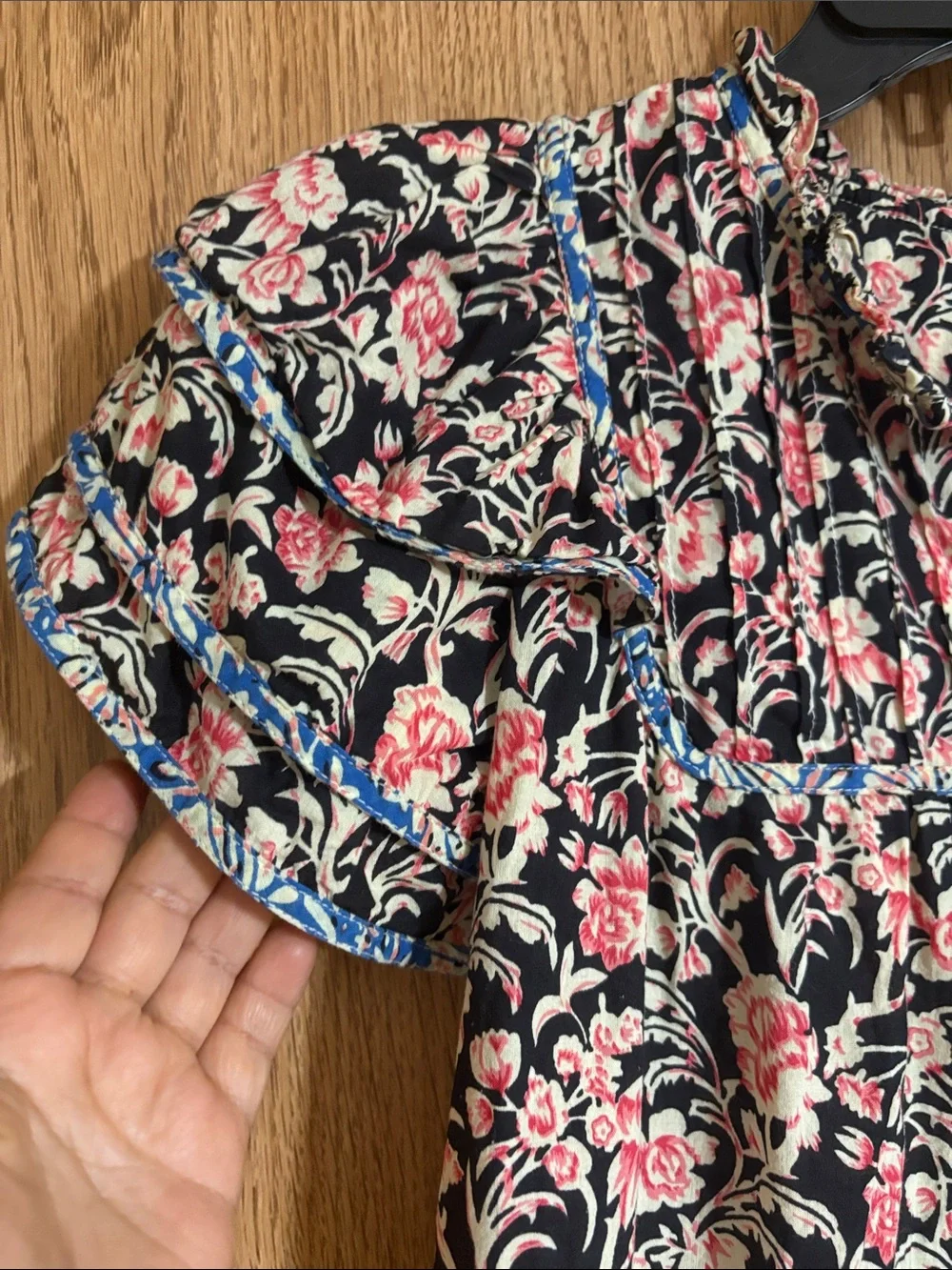 THML Black Floral Blouse with Pink and Cream Blossoms - Picture 4 of 9